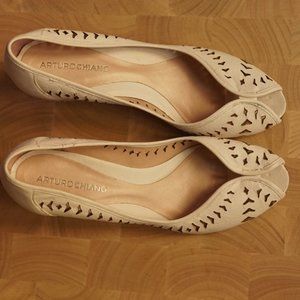 Arturo Chiang White Leather Espadrille Wedge Sandal 7.5